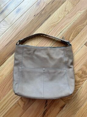 Lucky Brand Taupe Braided-Handle Leather Shoulder Bag